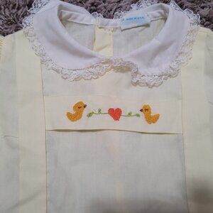 Yellow Dress Vintage Baby Ducks Birds Nannette Brand spring Duck infant